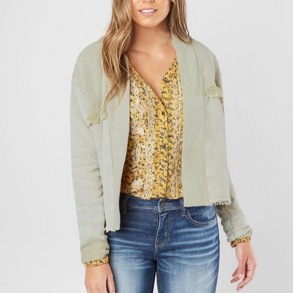 White Crow Anthro Drop Shoulder fray cardigan jacket sweater boho nwt oatmeal